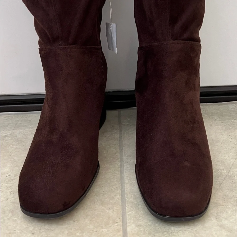 Chocolate Brown Microsuede Christian Siriano Over-the-Knee Boots NWT Size 8